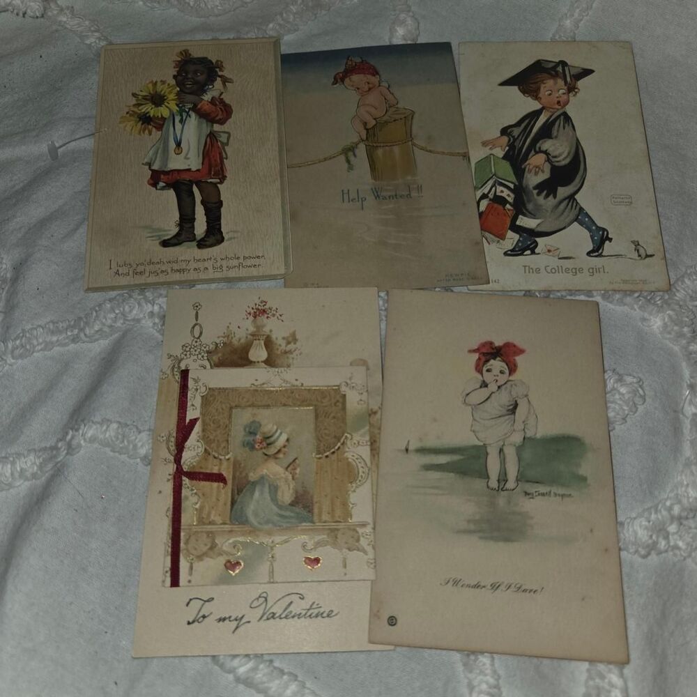 Lot of 5 Antique Early 1900s Postcards Rose O’Neill Kewpie, Edwardian Valentine